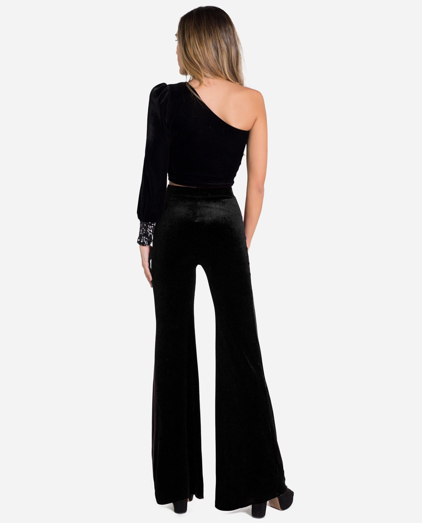 Pantalón campana flare negro terciopelo | Pantalones campana THE-ARE
