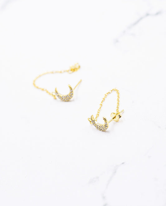Pendientes plata 925 bañada en oro luna con circonitas THE-ARE | Joyitas