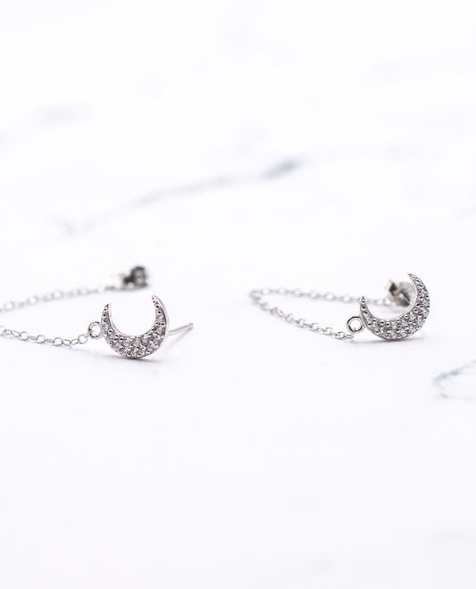 PENDIENTES LONG MOON | Pendientes plata 925 luna con circonitas THE-ARE | Joyitas THE-ARE