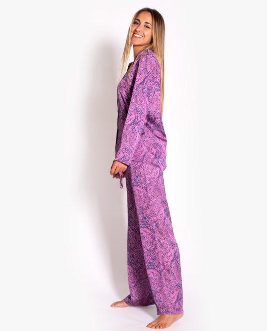 PIJAMA DREAM & TRAVEL | Pijama camisa y pantalón largo estampado paisley mujer | THE-ARE