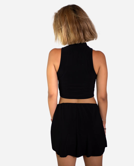 TOP NITE | Top halter negro cadena strass plateada | Tops de fiesta THE-ARE