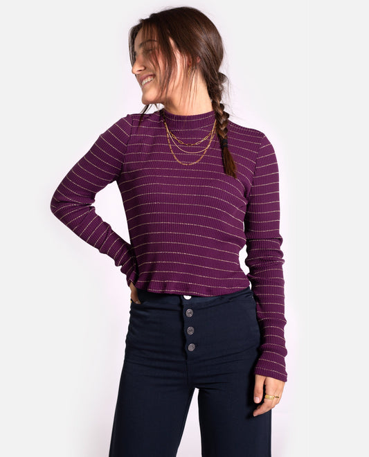 SUÉTER LOOK THE STARS | Suéter fino de mujer canalé a rayas cuello alto | Jerseys THE-ARE
