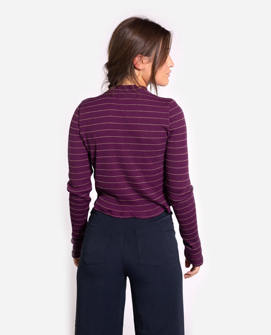 SUÉTER LOOK THE STARS | Suéter fino de mujer canalé a rayas cuello alto | Jerseys THE-ARE
