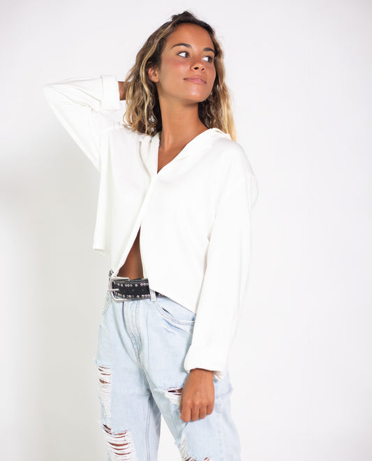 BLUSA NEW MOON | Camisa blanca de mujer tejido ligero con botones | Blusas THE-ARE