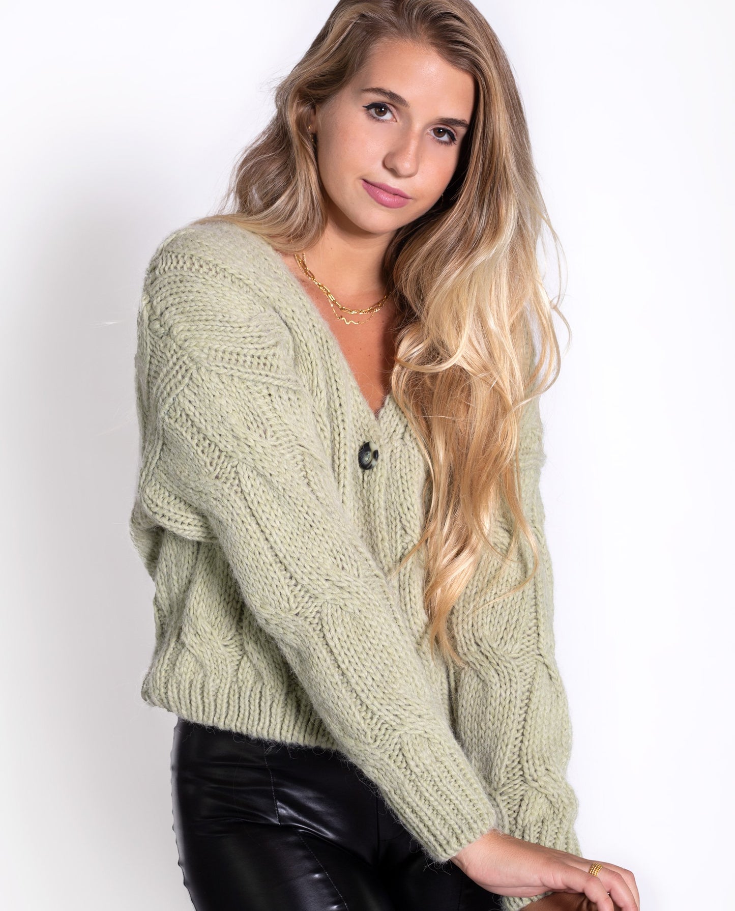 Cardigan corto con botones mujer verde menta | Jerseys THE-ARE