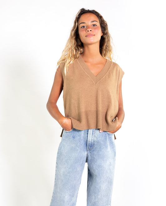 CHALECO MOONSHADOW | Jersey fino sin mangas beige mujer | Jerseys chicas THE-ARE