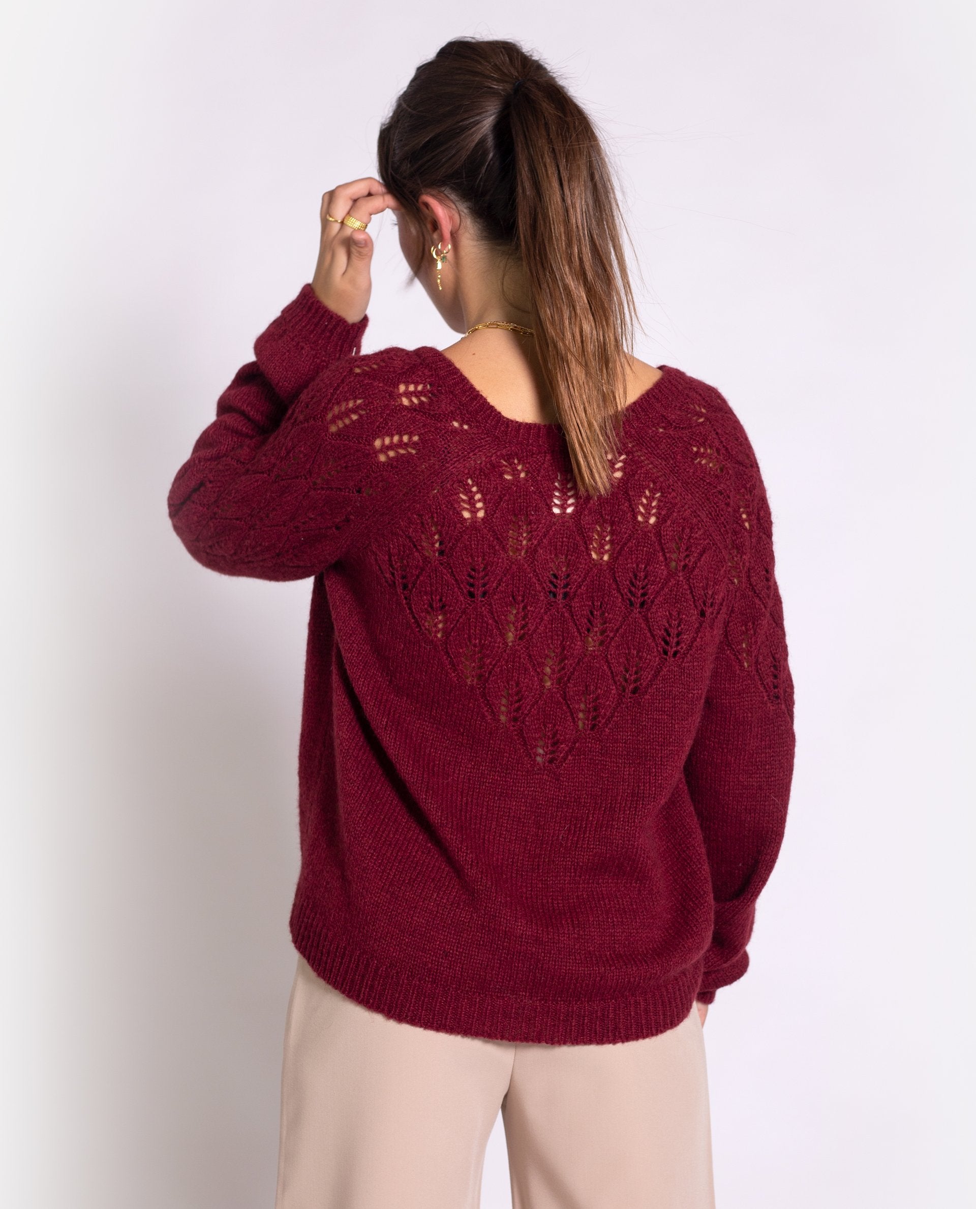 CARDIGAN WANT IT ALL | Cardigan suave granate con botones | Jerseys de mujer THE-ARE