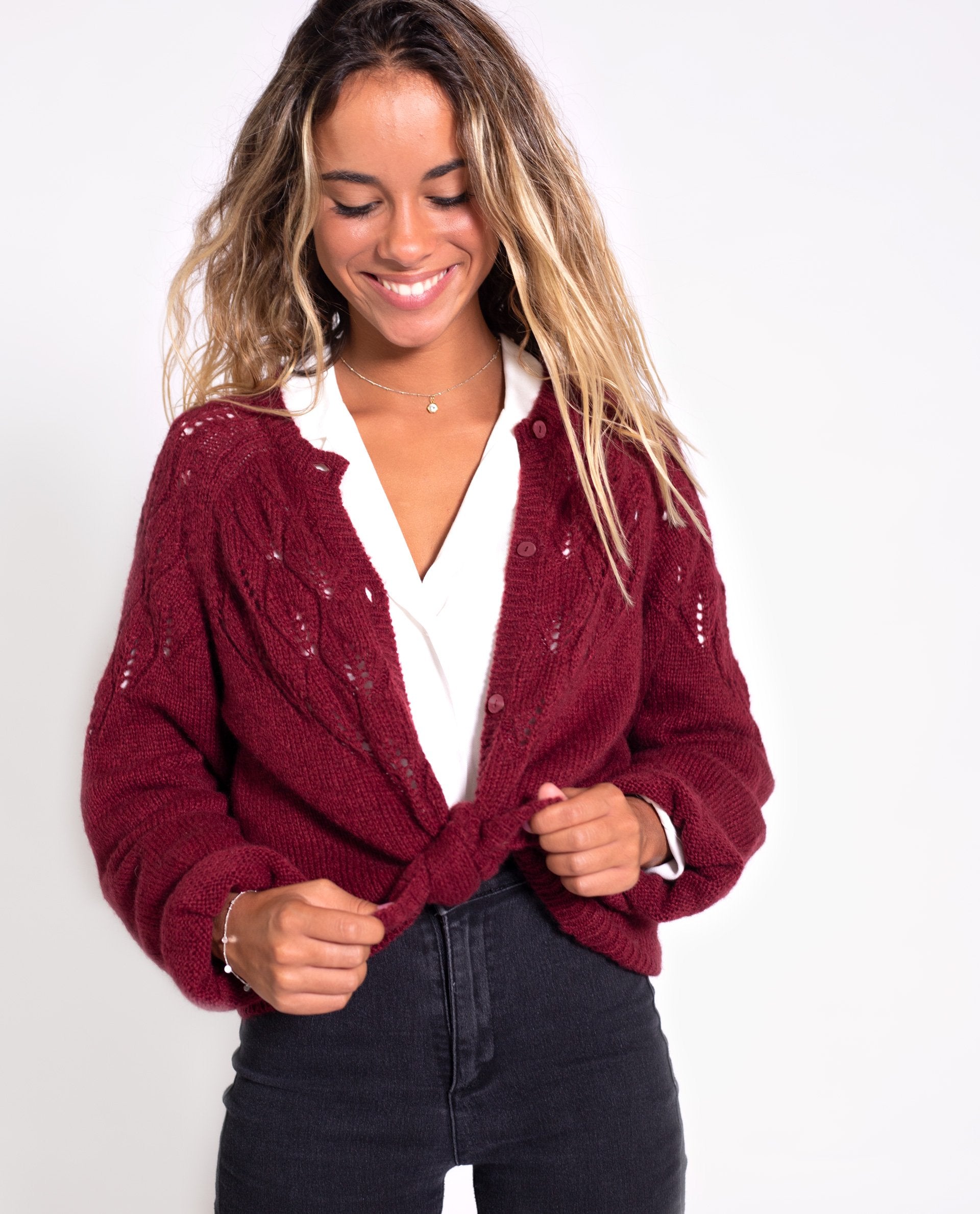 CARDIGAN WANT IT ALL | Cardigan suave granate con botones | Jerseys de mujer THE-ARE