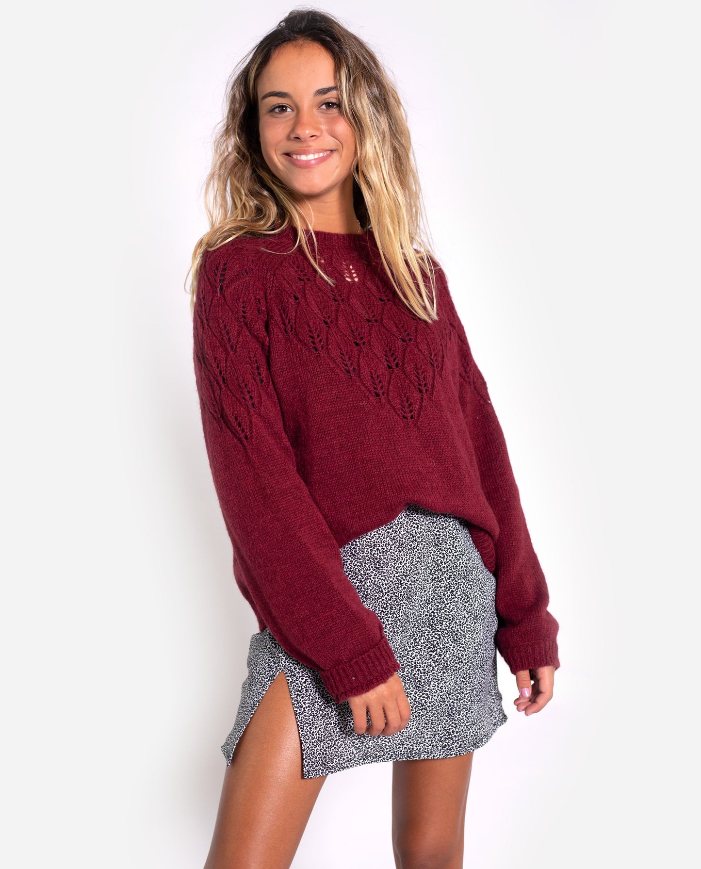 CARDIGAN WANT IT ALL | Cardigan suave granate con botones | Jerseys de mujer THE-ARE