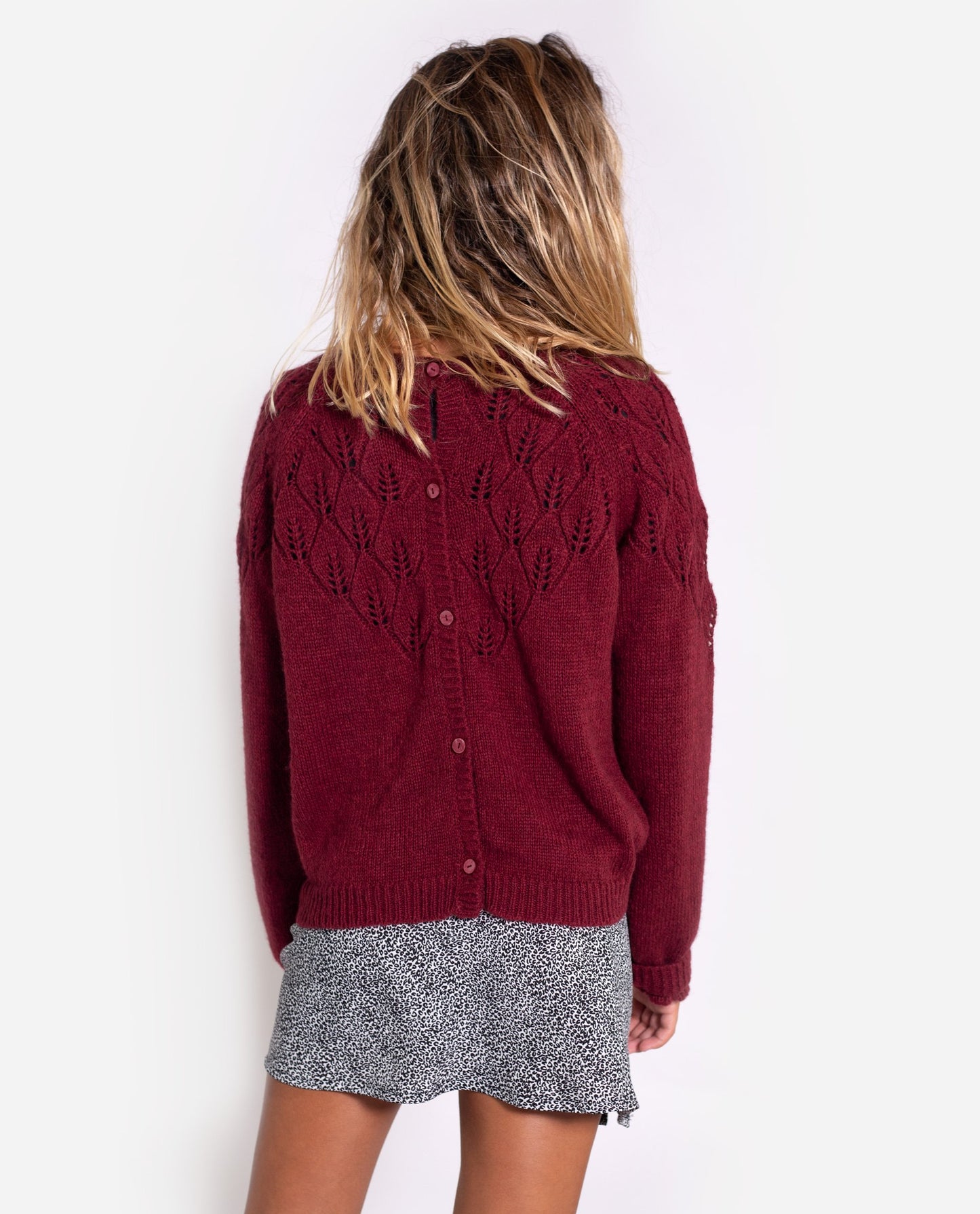 CARDIGAN WANT IT ALL | Cardigan suave granate con botones | Jerseys de mujer THE-ARE