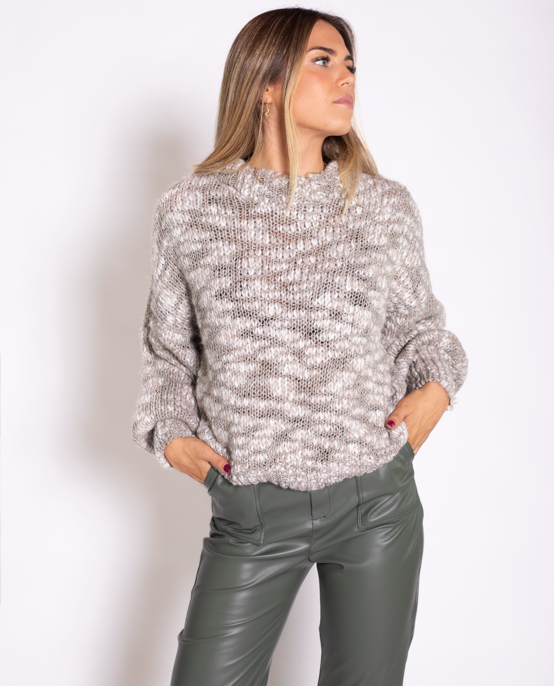 Jersey grueso de abrigo beige con brillo | Jerseys mujer THE-ARE