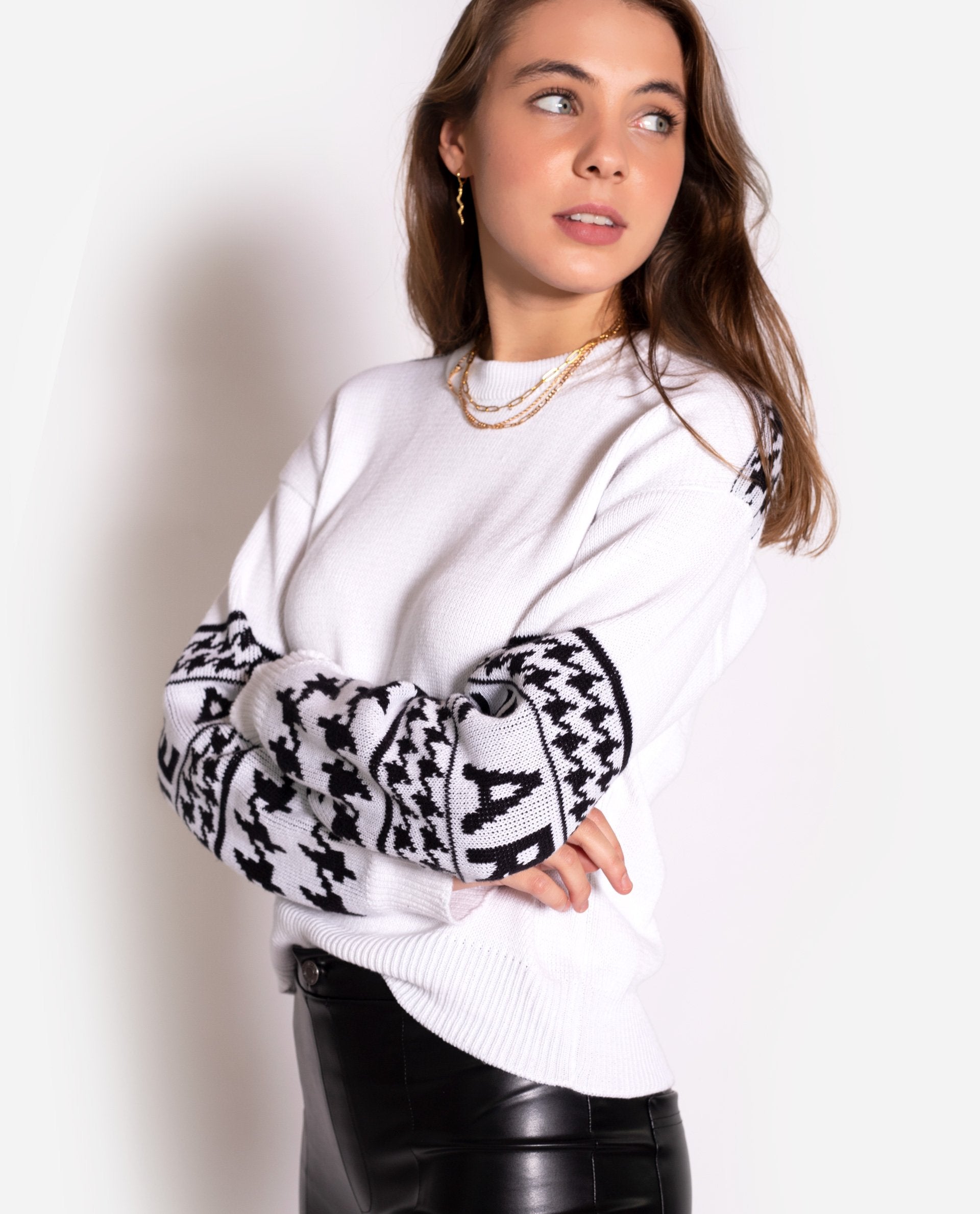 JERSEY OSLO | Jersey blanco y negro estampado abstracto mujer | Jerseys THE-ARE