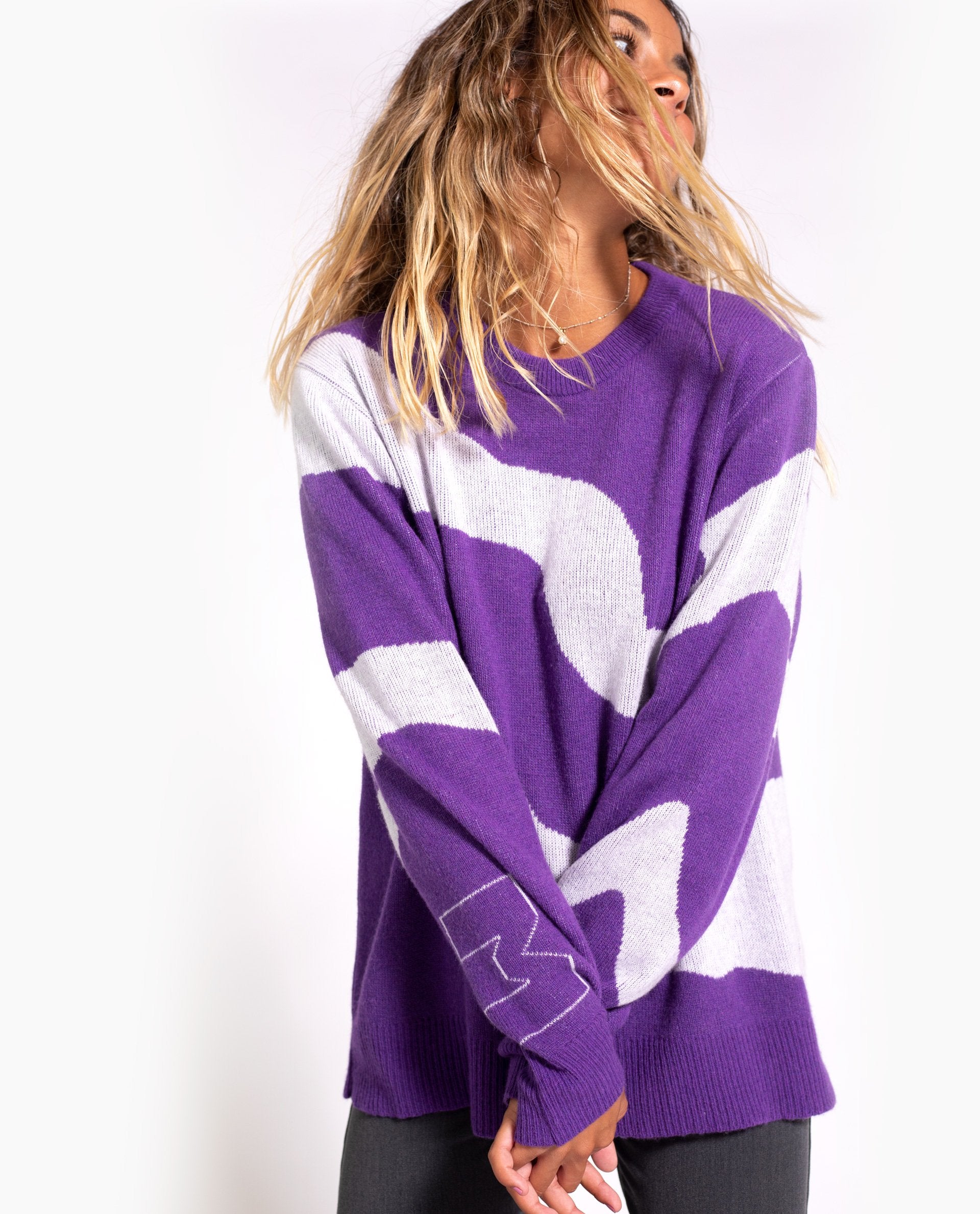 JERSEY MOONCHILD #THREE | Jersey estampado rayas morado | Jerseys de mujer THE-ARE