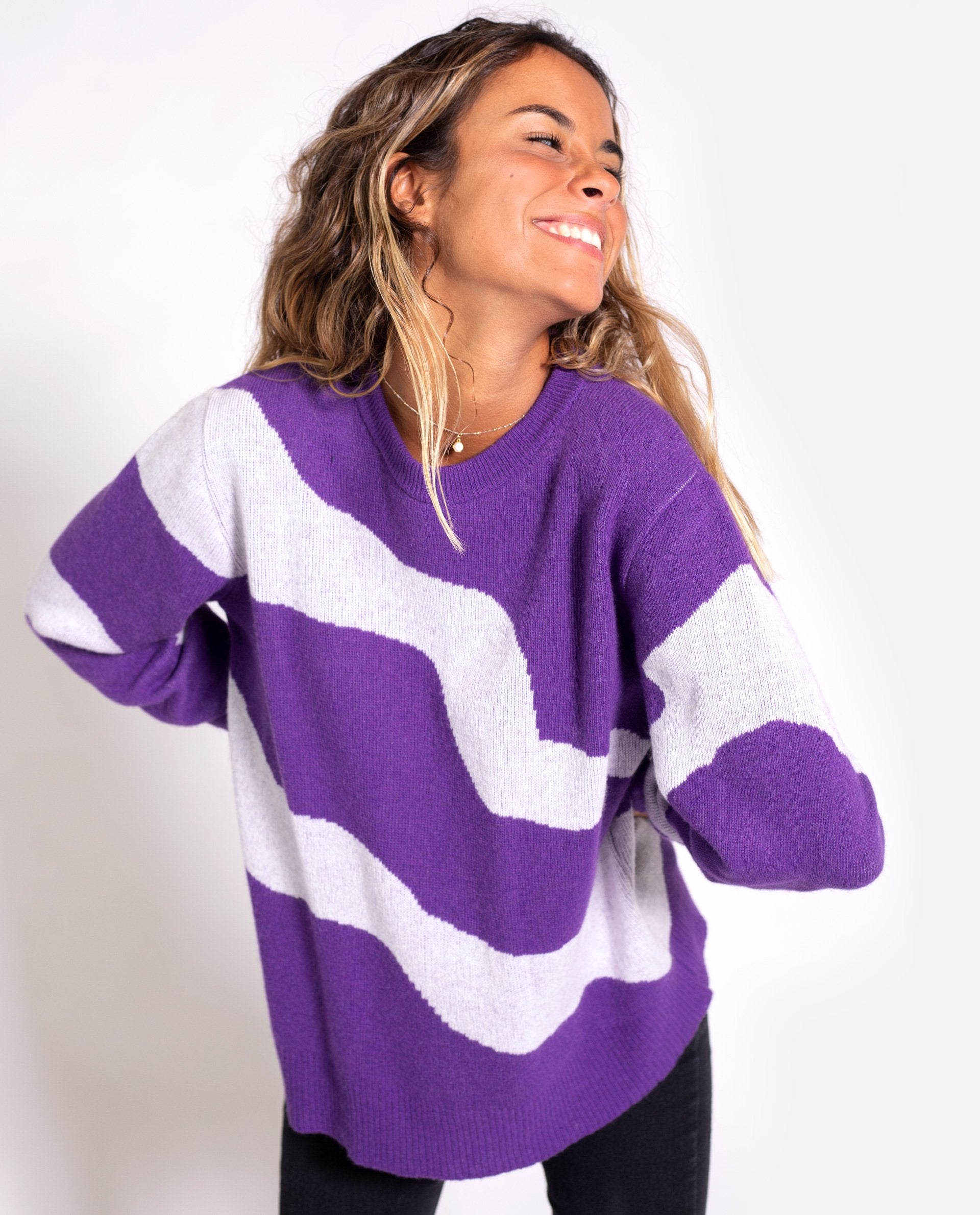 JERSEY MOONCHILD #THREE | Jersey estampado rayas morado | Jerseys de mujer THE-ARE