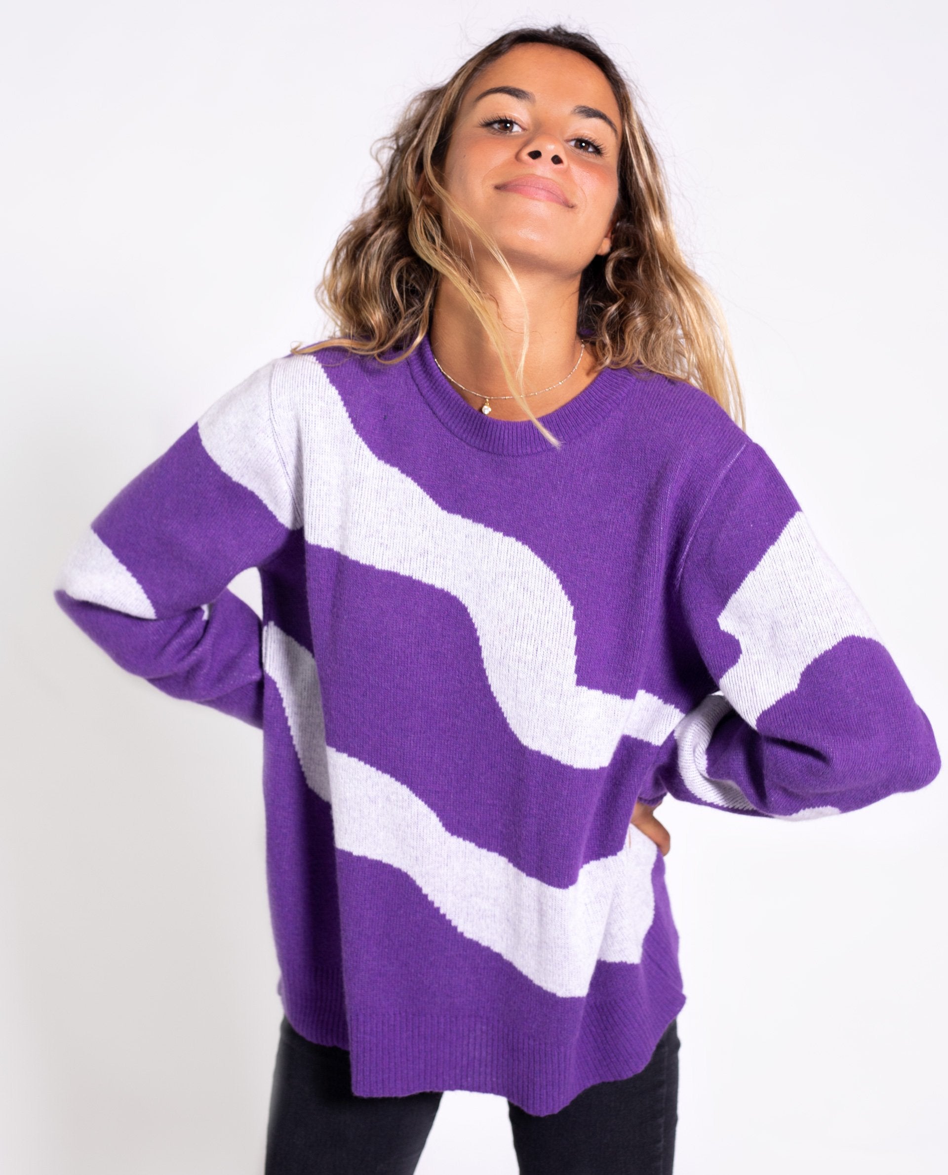 JERSEY MOONCHILD #THREE | Jersey estampado rayas morado | Jerseys de mujer THE-ARE