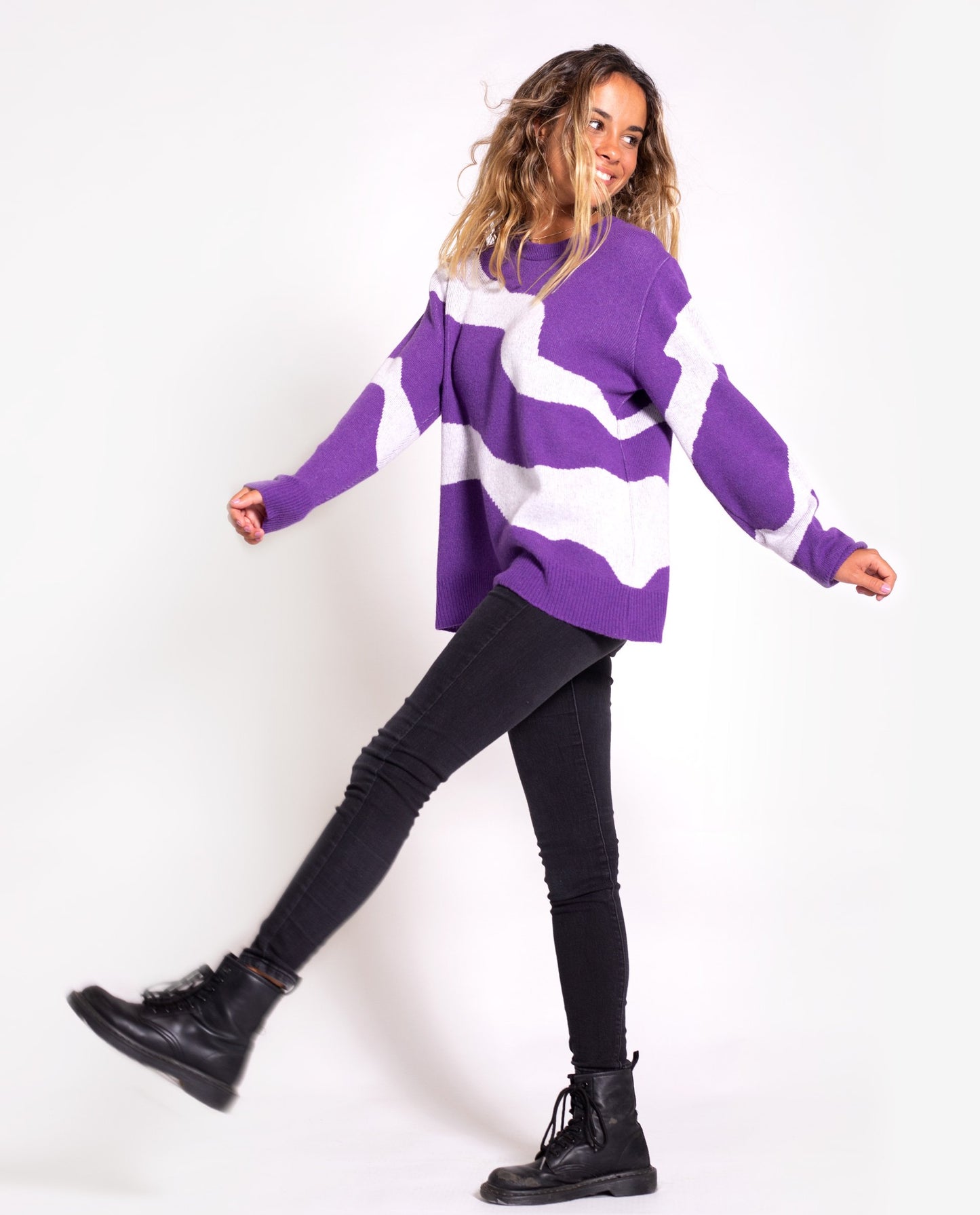 JERSEY MOONCHILD #THREE | Jersey estampado rayas morado | Jerseys de mujer THE-ARE