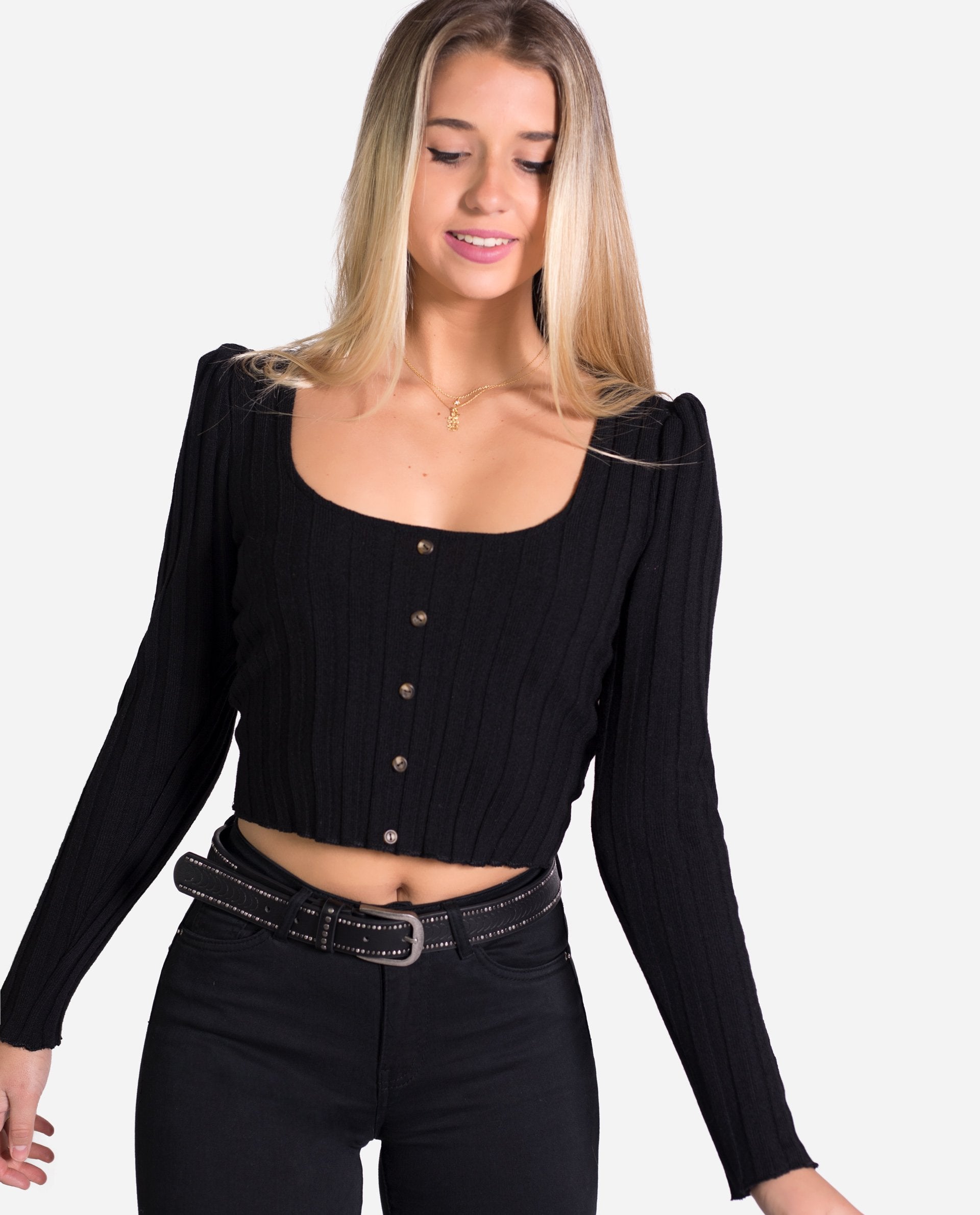 JERSEY CANALÉ BIG | Jersey fino canale negro elastico mujer | THE-ARE