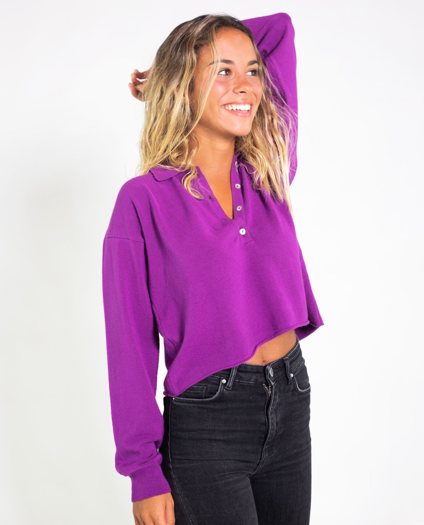 POLO LITTLE PREPPY | Jersey polo morado abertura cremallera | Jerseys chicas THE-ARE