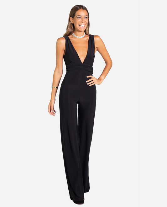 MONO BEST NIGHT EVER | Mono largo negro maxi escote elegante mujer | Monos fiesta THE-ARE