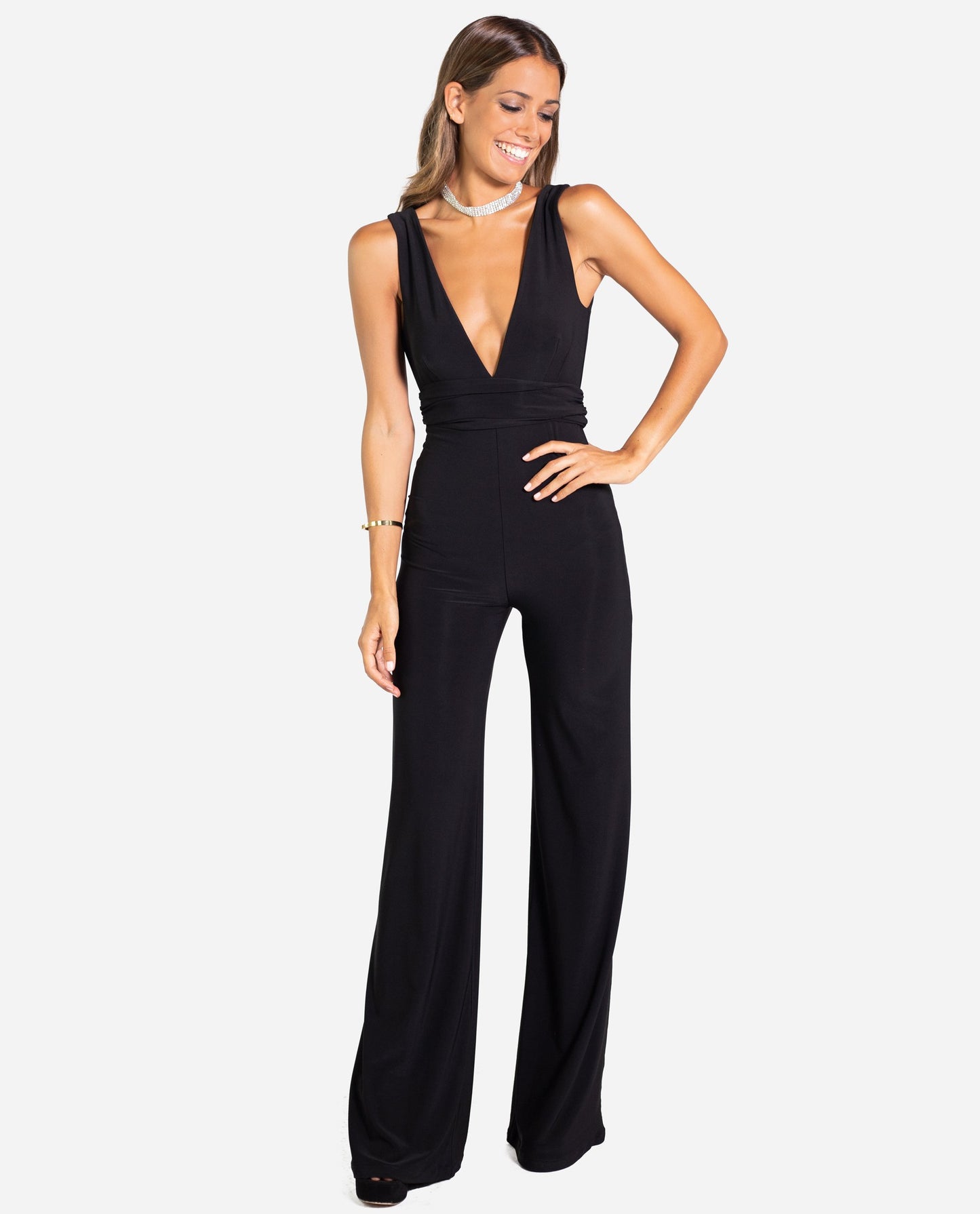 MONO BEST NIGHT EVER | Mono largo negro maxi escote elegante mujer | Monos fiesta THE-ARE