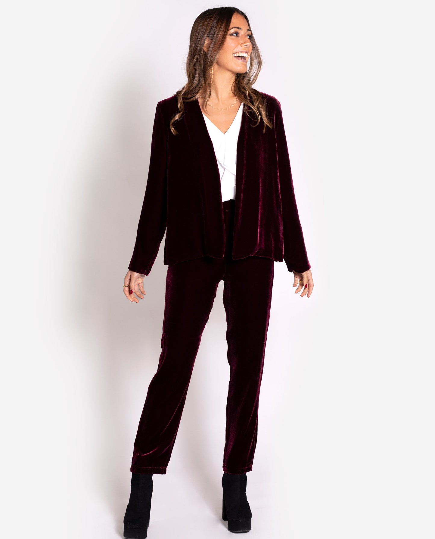 Pantalón slouchy elegante terciopelo mujer | Pantalones traje THE-ARE