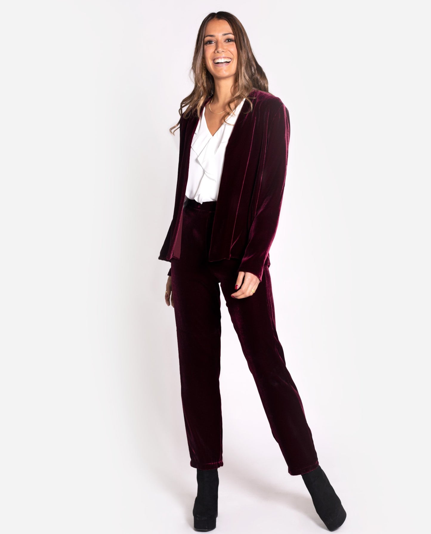 Pantalón slouchy elegante terciopelo mujer | Pantalones traje THE-ARE