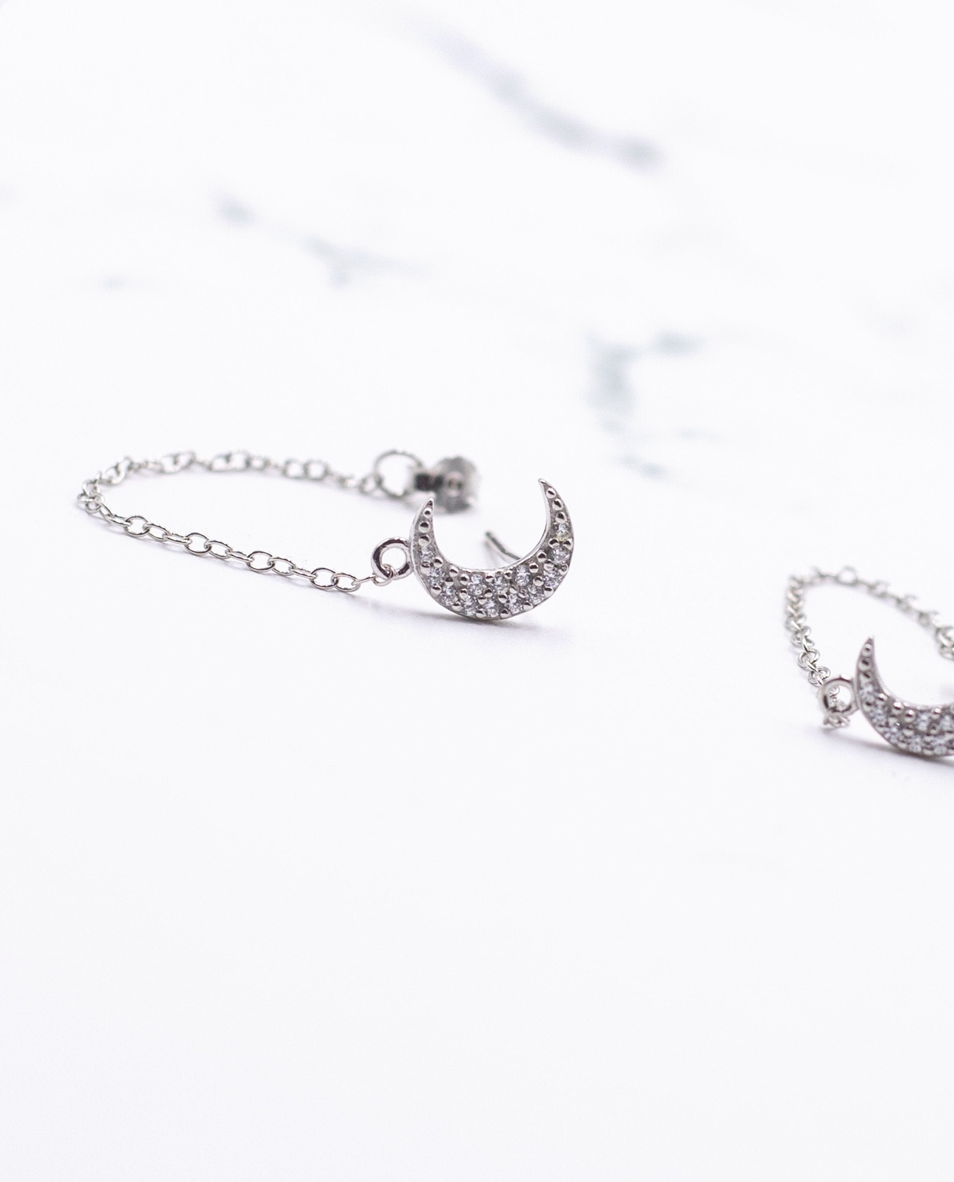 PENDIENTES LONG MOON  | Pendientes plata 925 luna con circonitas THE-ARE | Joyitas THE-ARE