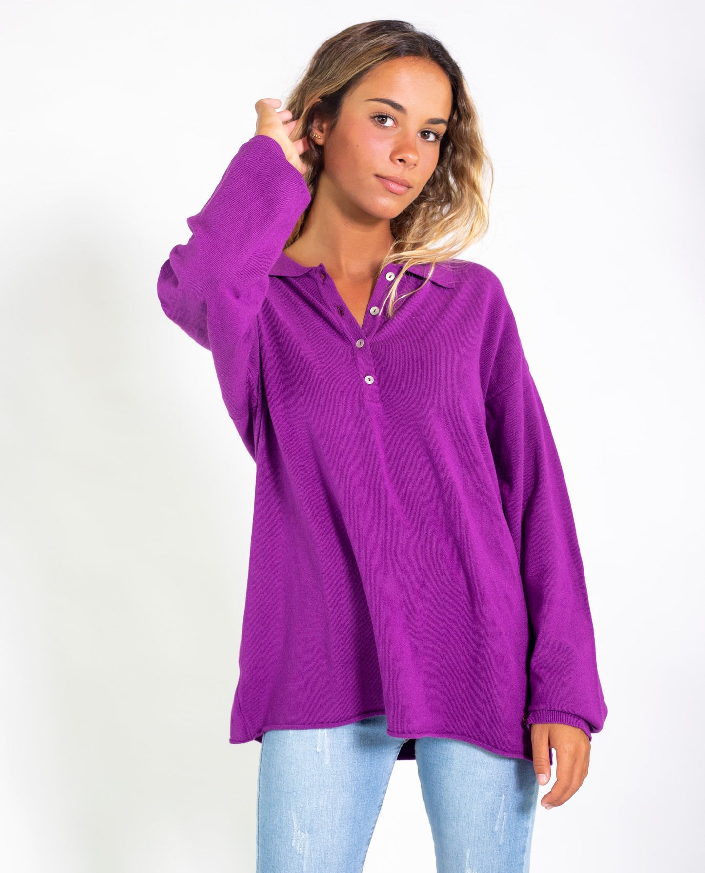 POLO PREPPY | Jersey polo largo morado abertura cremallera | Jerseys chicas THE-ARE