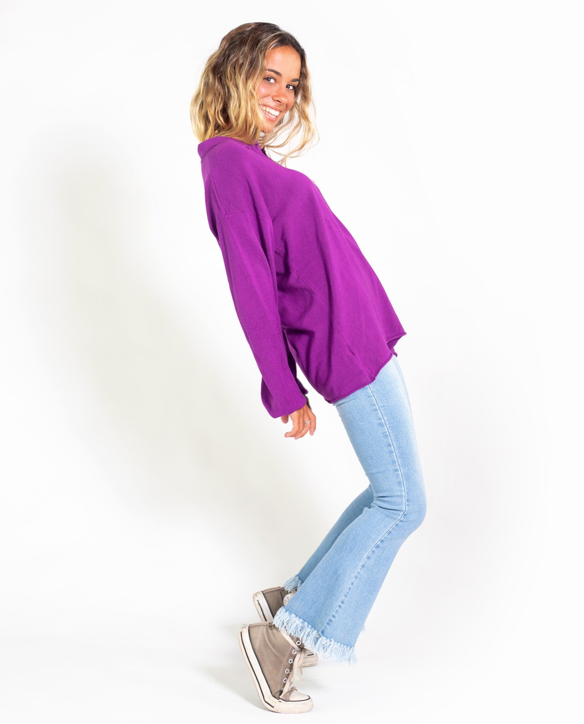 POLO PREPPY | Jersey polo largo morado abertura cremallera | Jerseys chicas THE-ARE