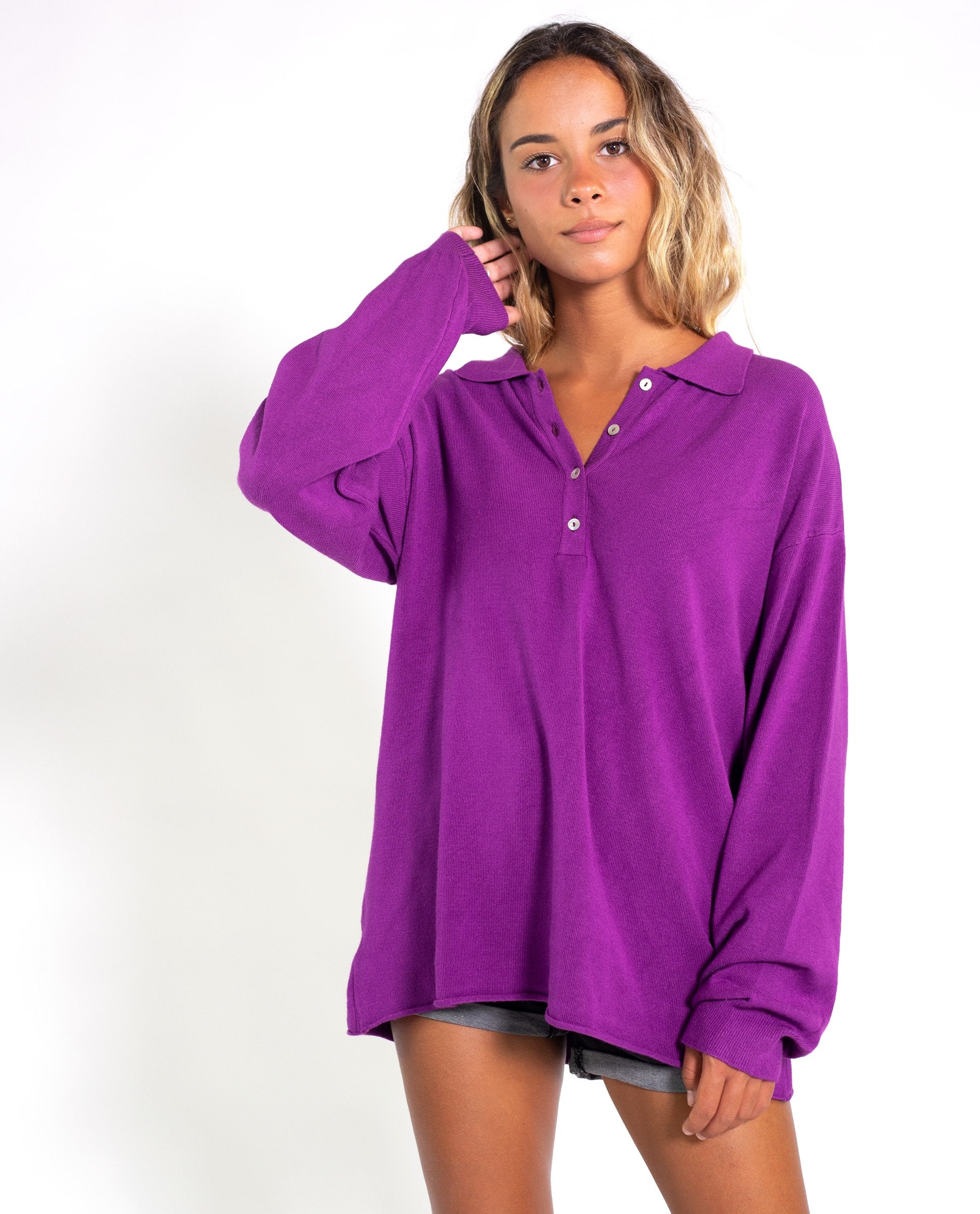 POLO PREPPY | Jersey polo largo morado abertura cremallera | Jerseys chicas THE-ARE