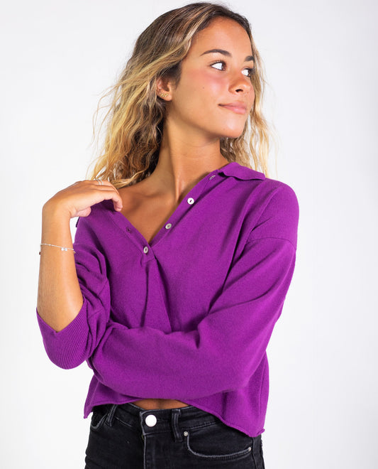 POLO LITTLE PREPPY | Jersey polo morado abertura cremallera | Jerseys chicas THE-ARE