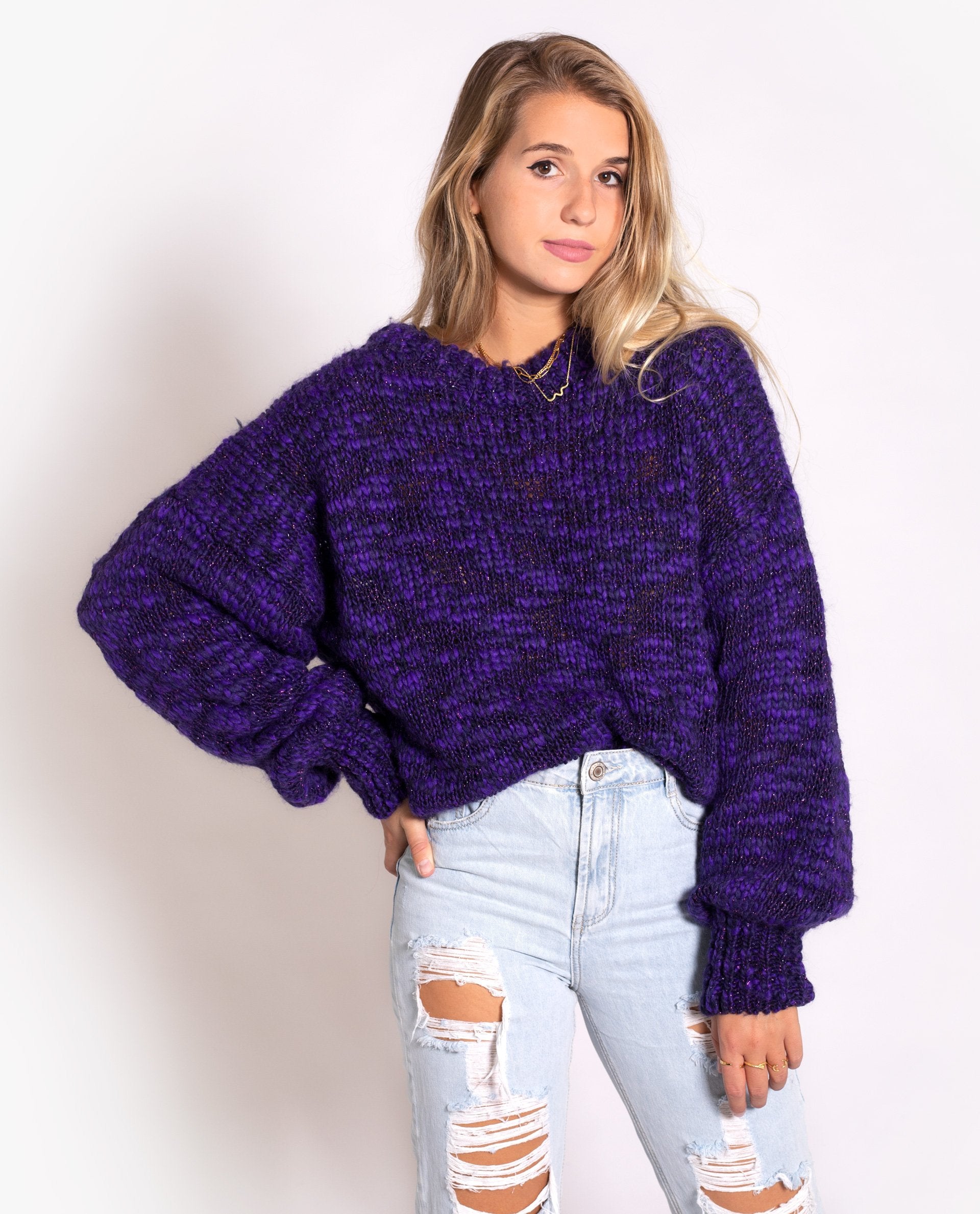 JERSEY LIGHT UP | Jersey grueso de abrigo morado con brillo | Jerseys mujer THE-ARE