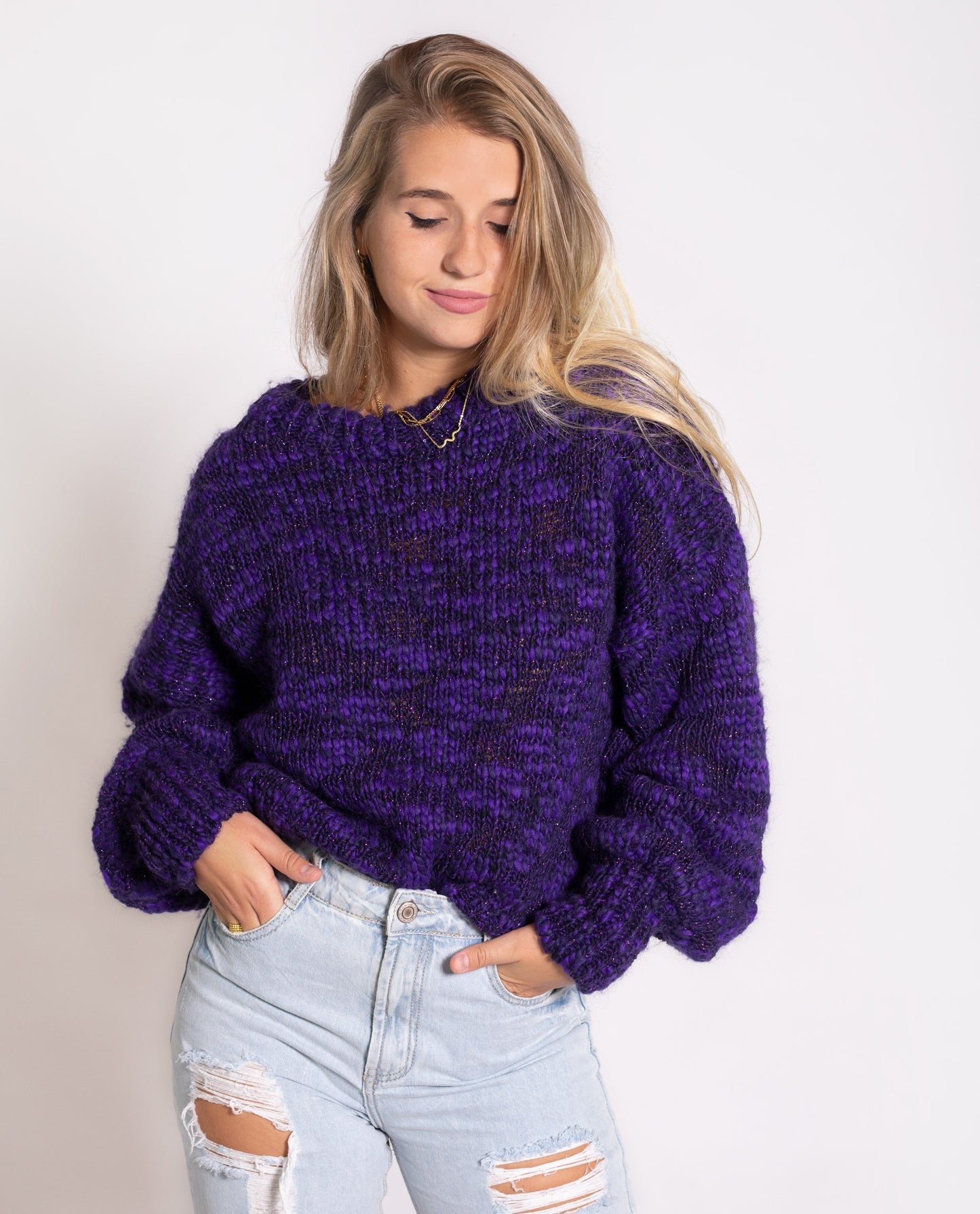 JERSEY LIGHT UP | Jersey grueso de abrigo morado con brillo | Jerseys mujer THE-ARE