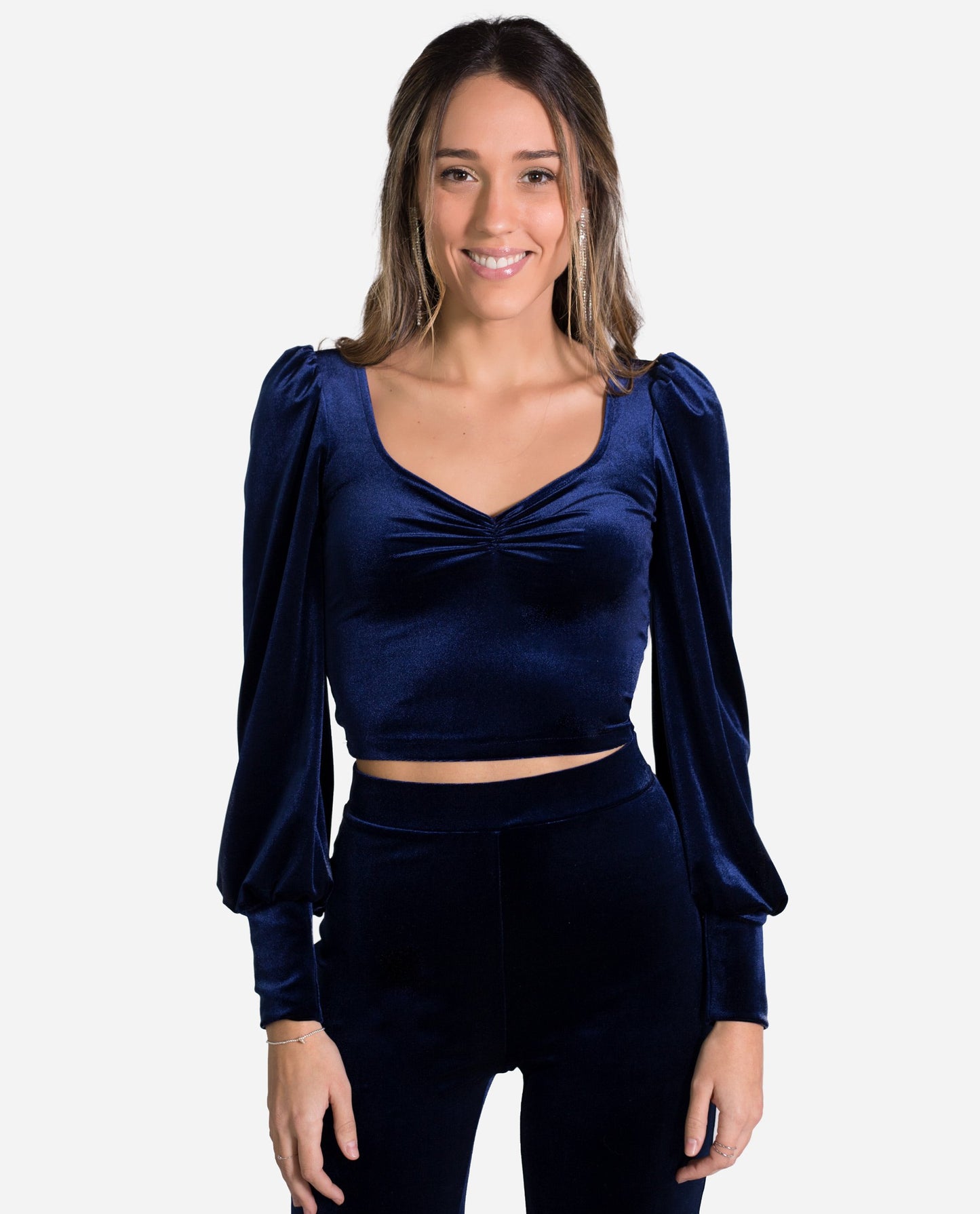 TOP BAMBINA | Top con mangas azul marino terciopelo | Blusas elegantes THE-ARE