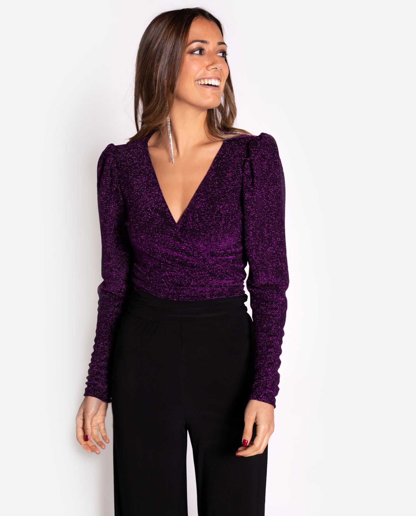 Top con mangas morado brillante con lazadas | Tops THE-ARE