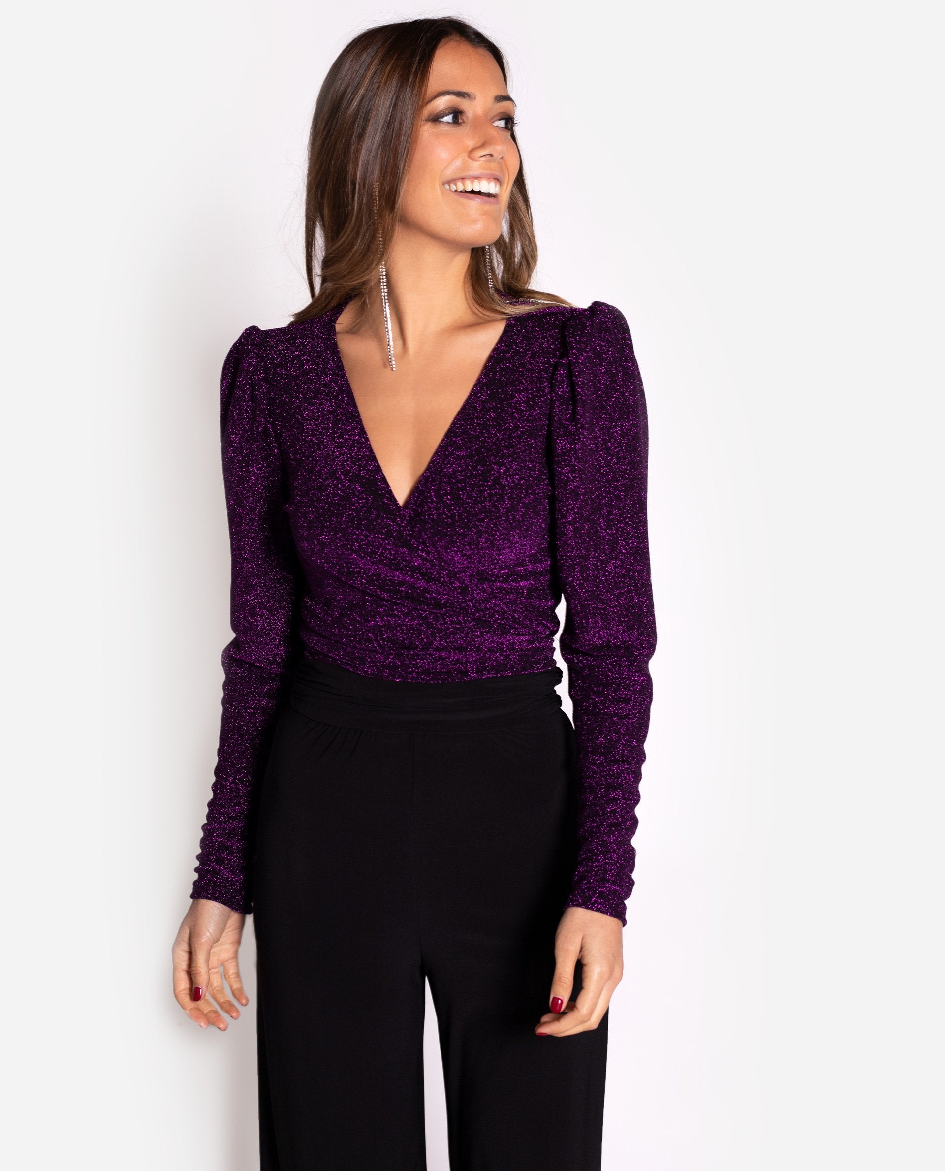 Top con mangas morado brillante con lazadas | Tops THE-ARE
