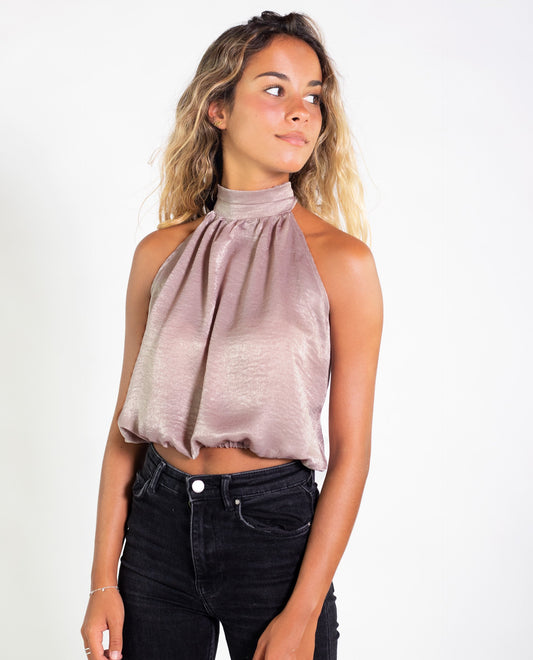 TOP SIL K | Blusa sin mangas elegante escote halter | Tops de fiesta THE-ARE