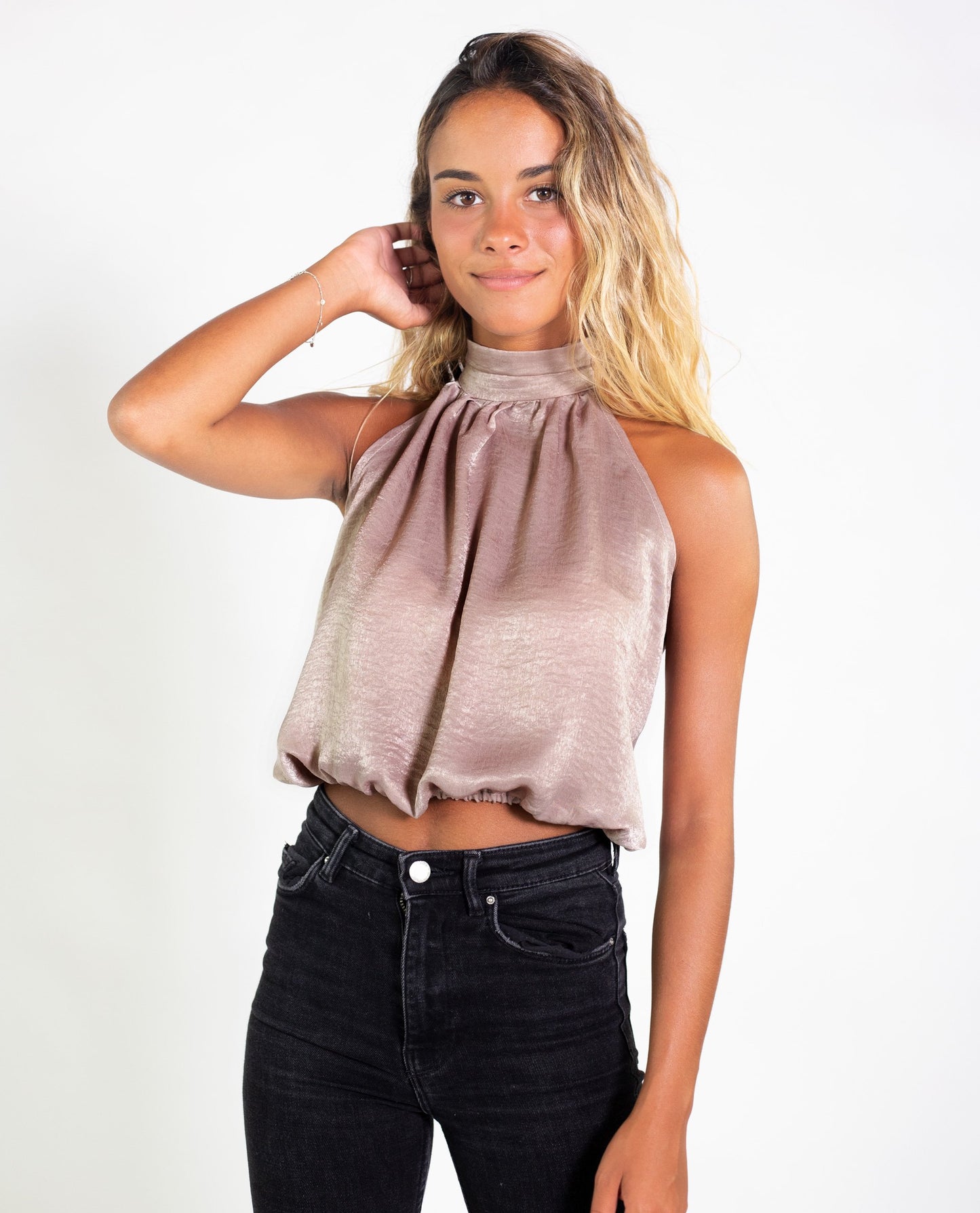 TOP SIL K | Blusa sin mangas elegante escote halter | Tops de fiesta THE-ARE