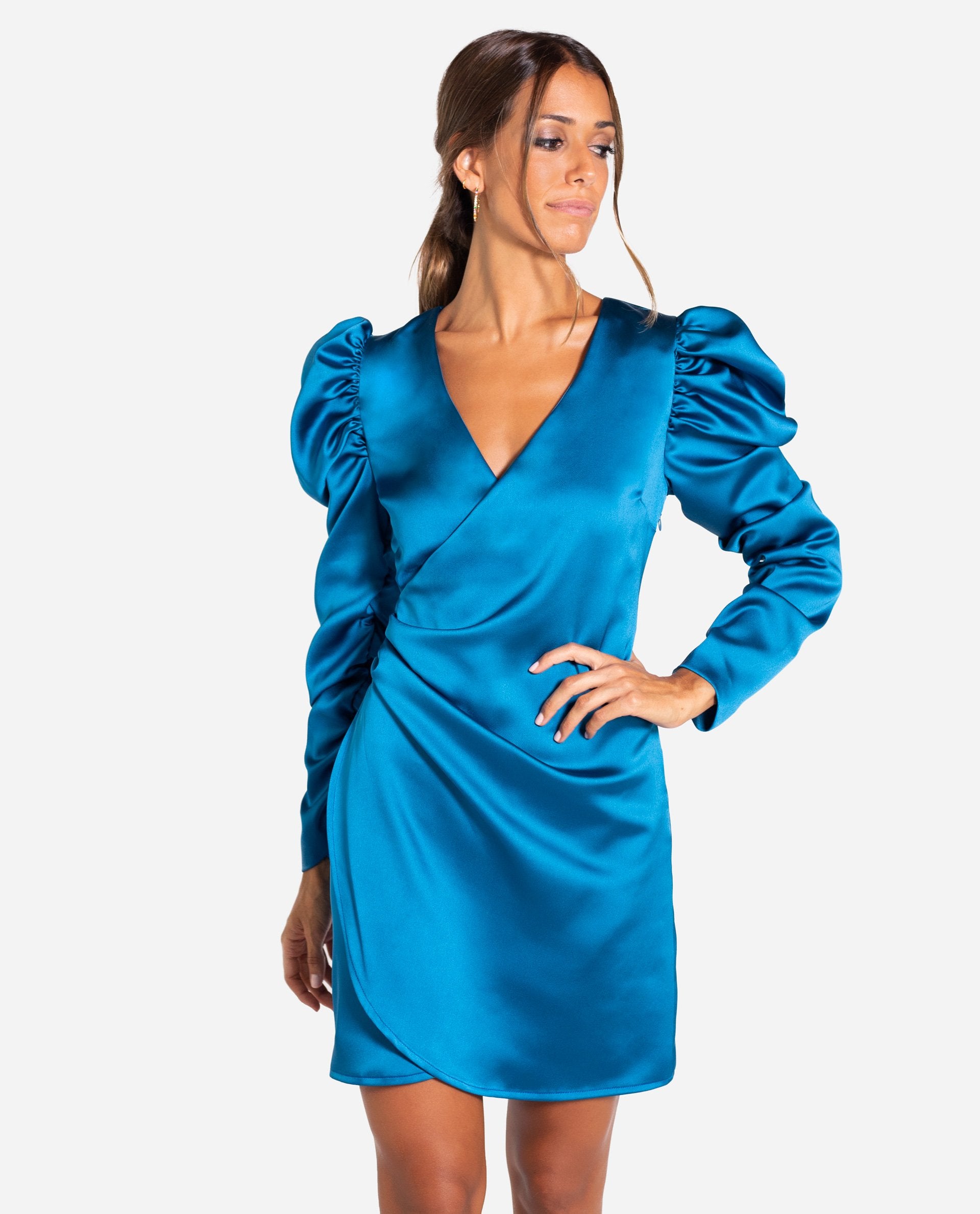 VESTIDO MRS LAURENCE | Vestido corto elegante azul mangas abullonadas | THE-ARE