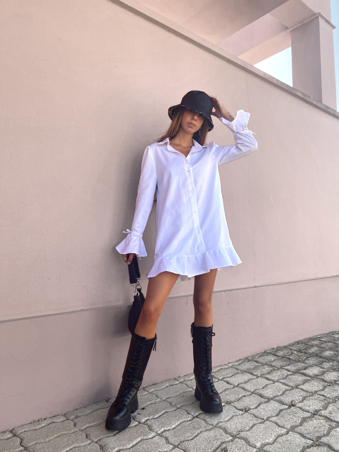 Vestido camisero blanco corto volantes | Vestido casual mujer THE-ARE