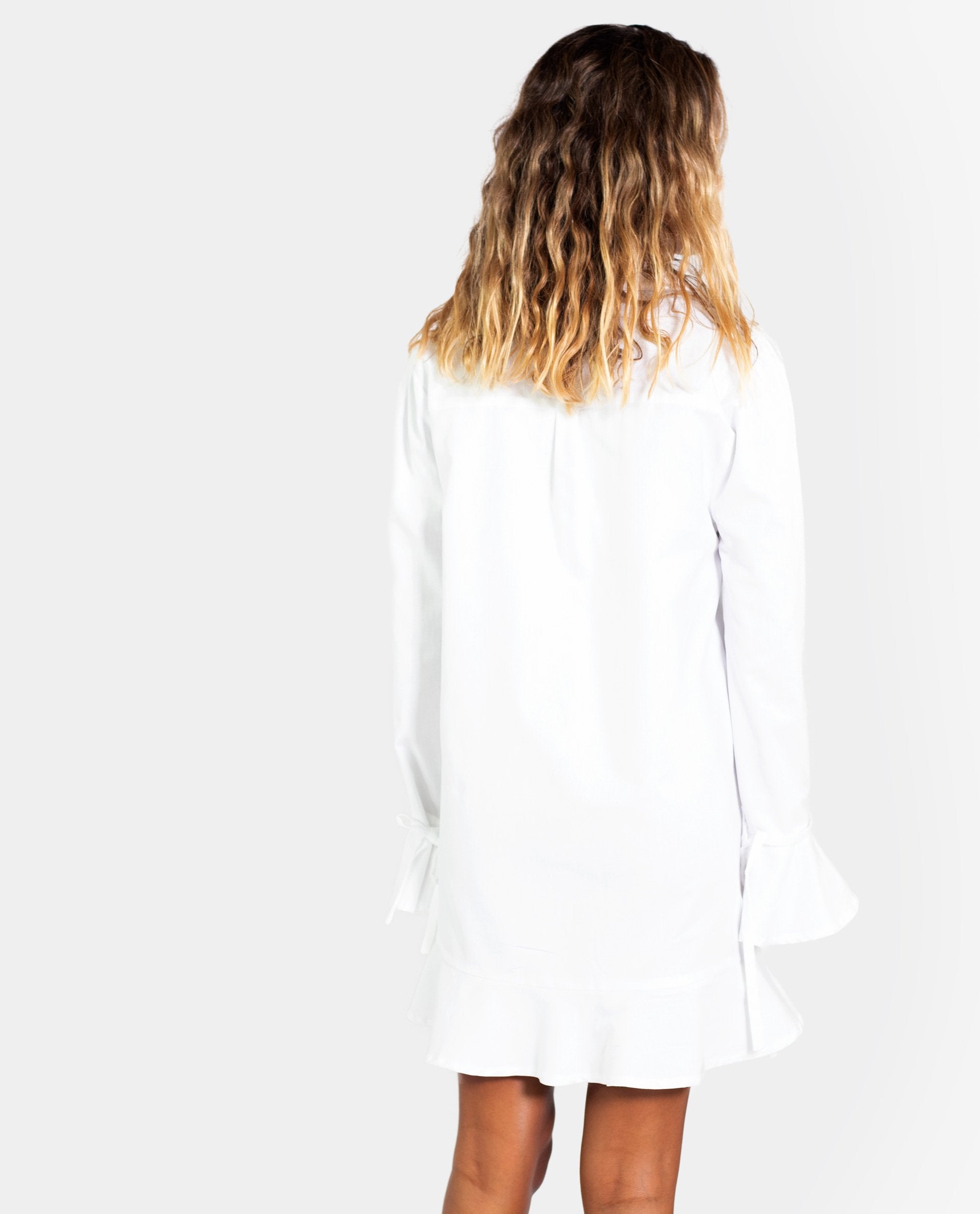 Vestido camisero blanco corto volantes | Vestido casual mujer THE-ARE