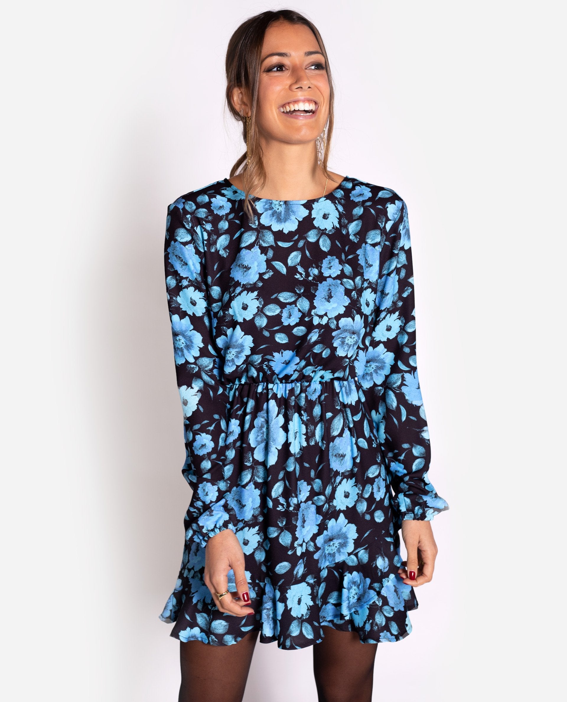 Vestido corto estampado flores azul y negro | Vestidos THE-ARE